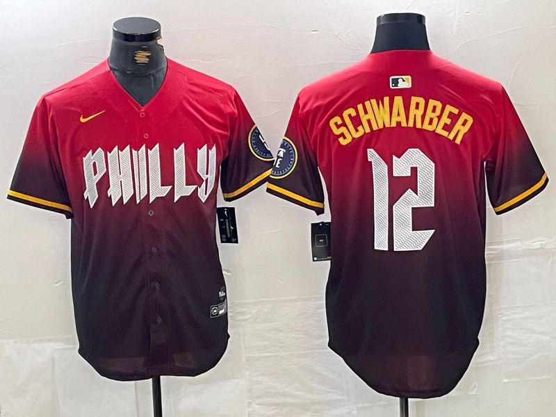 Men Philadelphia Phillies #12 Schwarber Red City Edition Nike 2024 MLB Jersey style 1->philadelphia phillies->MLB Jersey